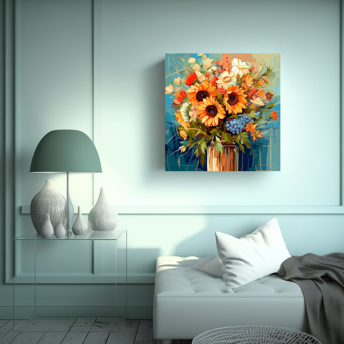 COMPOSICIÓN SOLAR DE FLORES SILVESTRES EN PANEL 50X50 CM - 2
