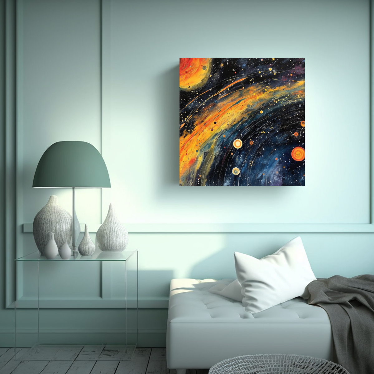 CUADRO ACUARELA ORIGINALIDAD ESPACIAL CON MUCHAS 80X80 CM - 2