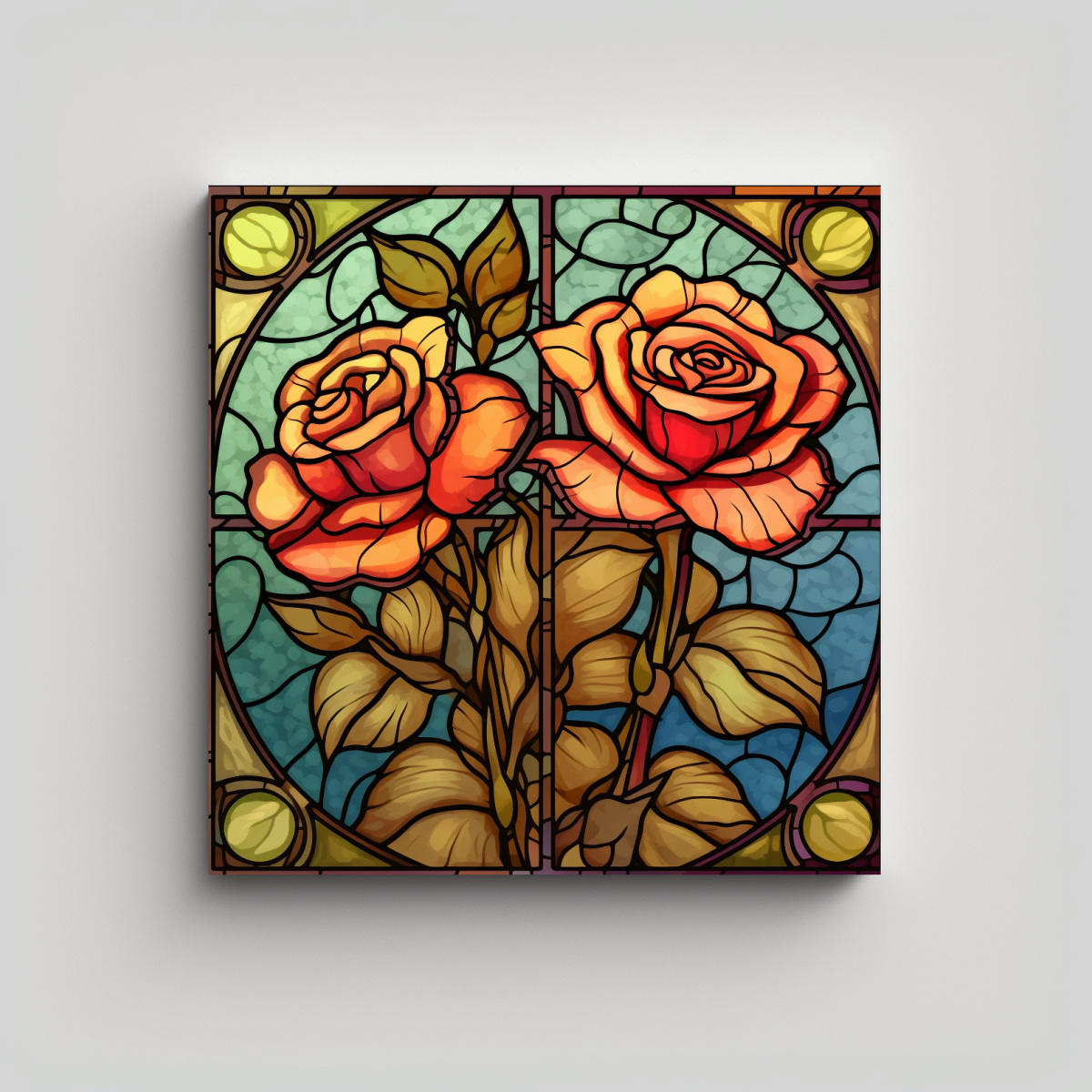 ILUSTRACIÓN VIBRANTE DE ROSAS EFECTO VIDRIERA 60X60 CM - 1
