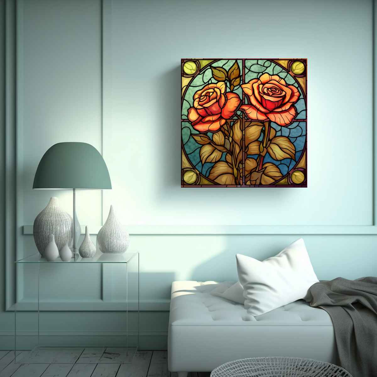 ILUSTRACIÓN VIBRANTE DE ROSAS EFECTO VIDRIERA 60X60 CM - 2