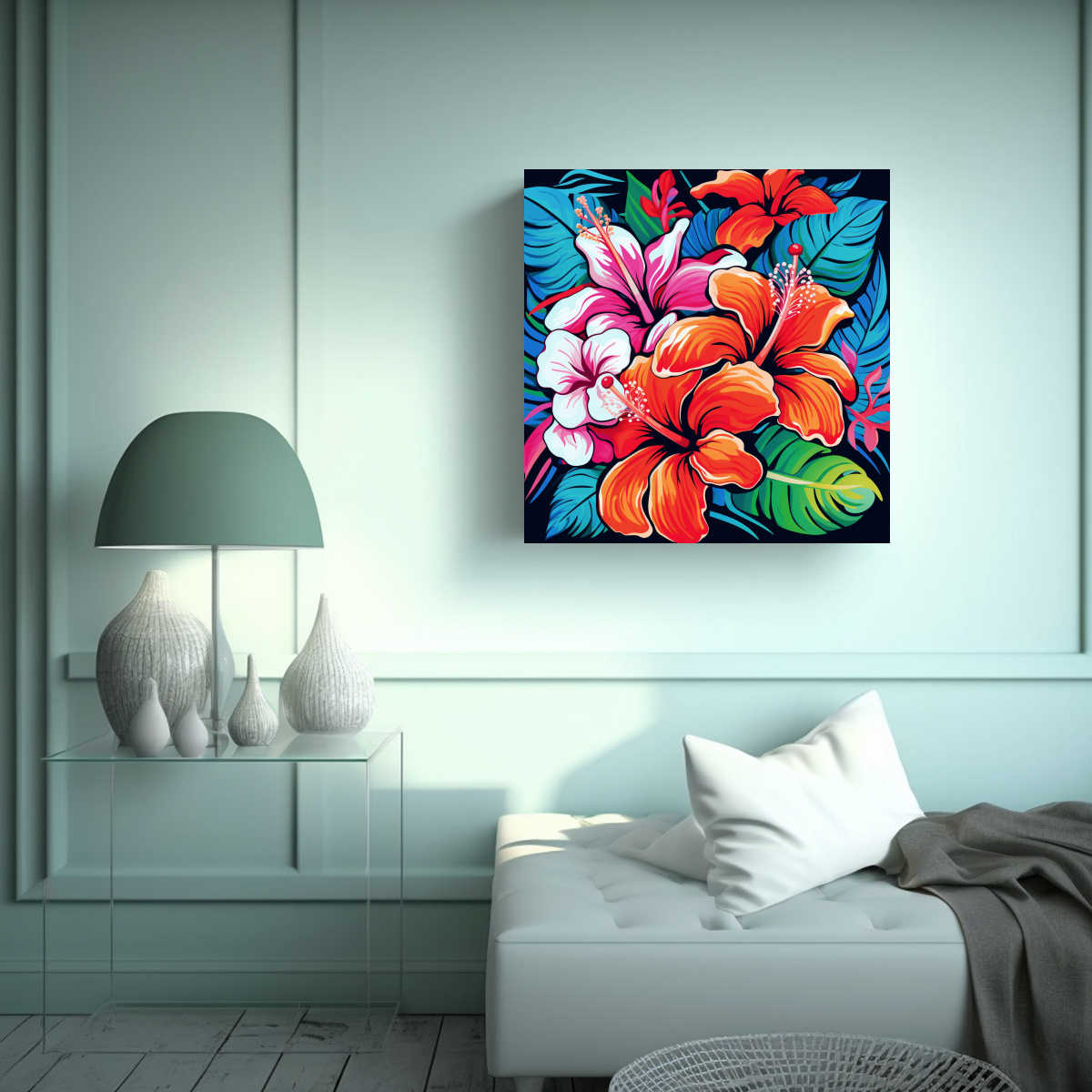 HERMOSO MURAL DE TELA SUBLIMADA CON FLORES DE 70X70 CM - 2
