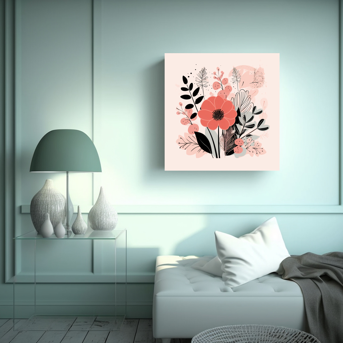 ALTA CALIDAD LIENZO MINIMALISTA BOHO FLORAL ROSA 90X90 CM - 2
