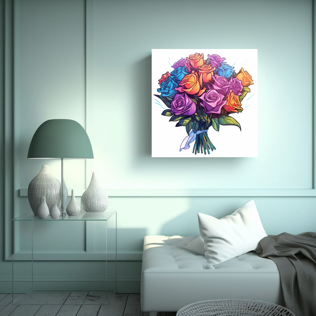 RAMO DE ROSAS EXÓTICAS DISEÑO MINIMALISTA 80X80 CM - 2