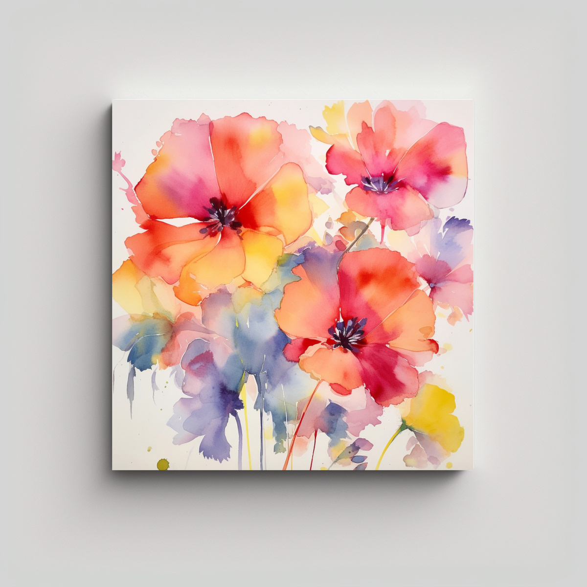 ESPECTACULAR LIENZO INTERIORES FLORAL ACUARELA 80X80 CM - 1