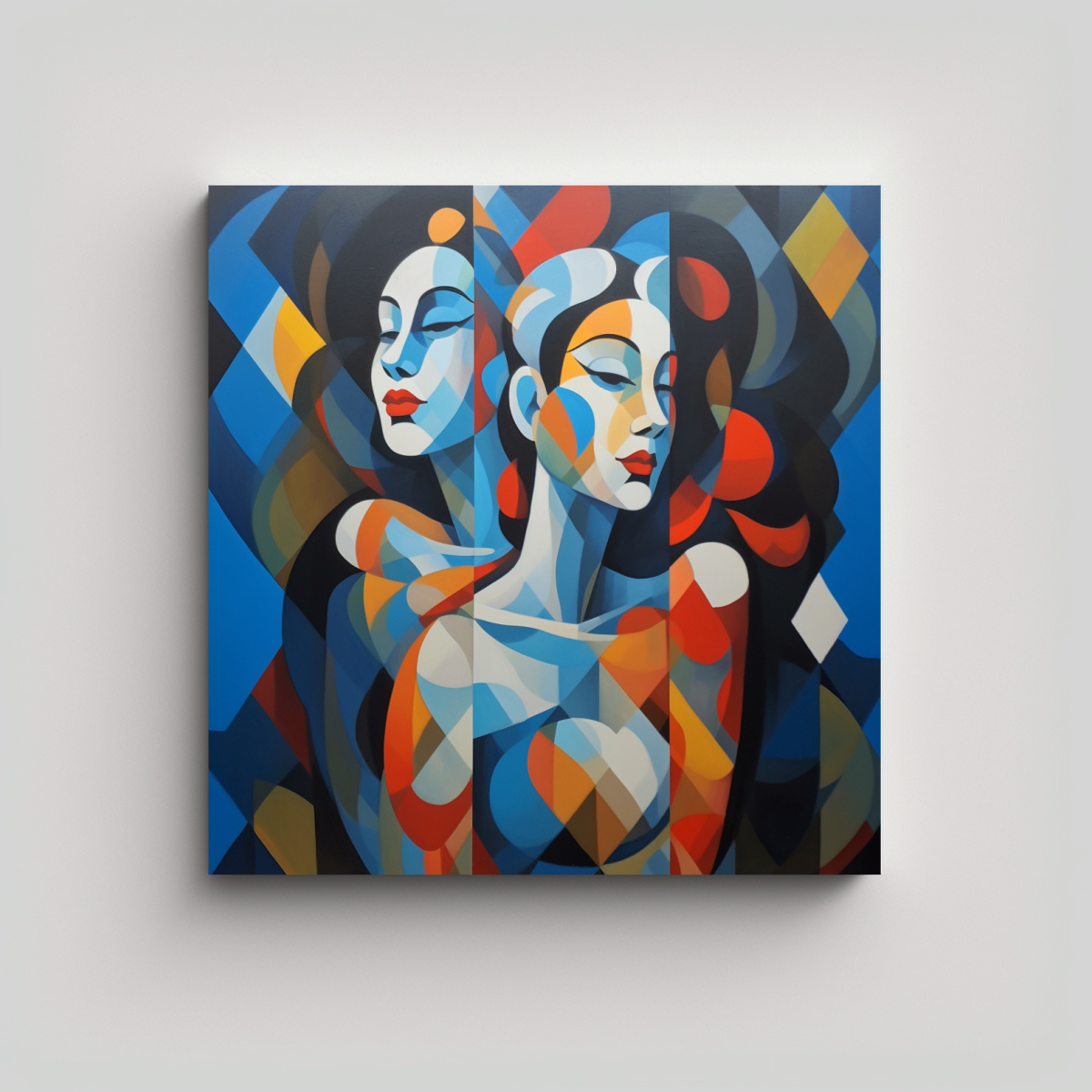 CUADRO DE MUJERES Y ESCULTURA DE PAYASO EN FRENTE 50X50 CM - 1