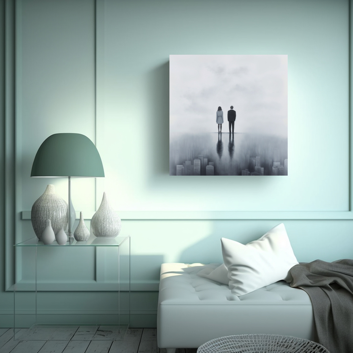 CUADRO DE PAREJA EN SILLINESS, TEMA LUMINOSIDAD 70X70 CM - 2