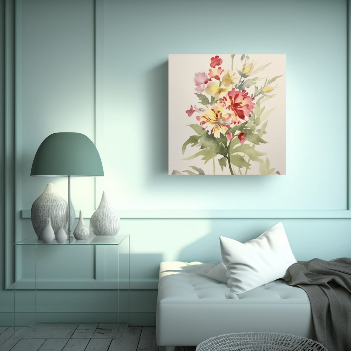 PINTURA FLORAL VINTAGE ALEGRE ACUARELA CLAUDE 40X40 CM - 2