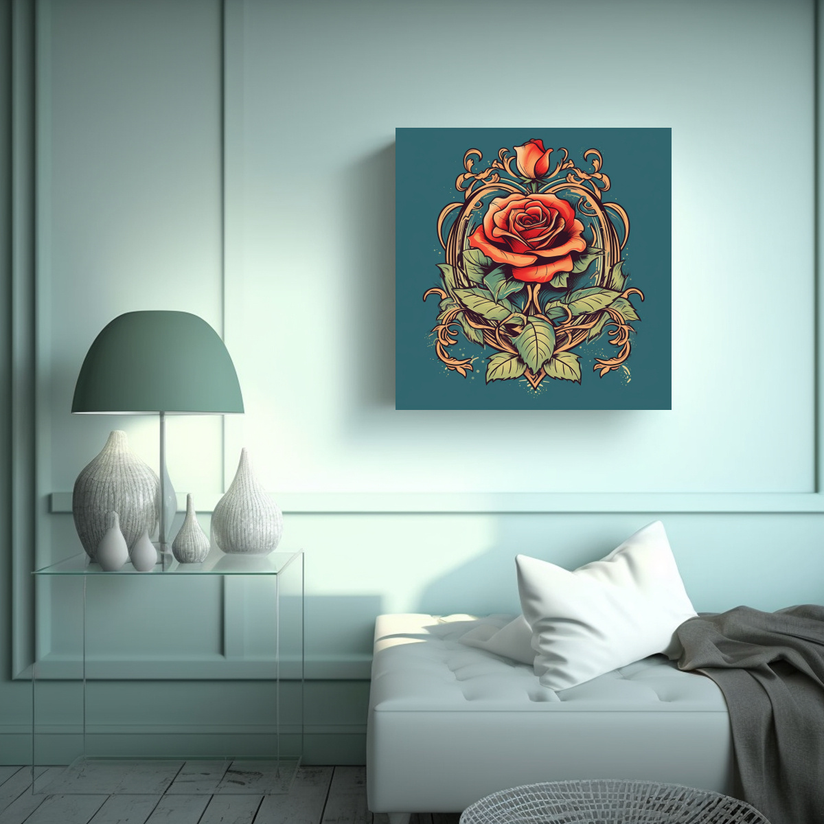 ESTILO ART NOUVEAU ROSA PINTURA ARTE DECORATIVO 100X100 CM - 2