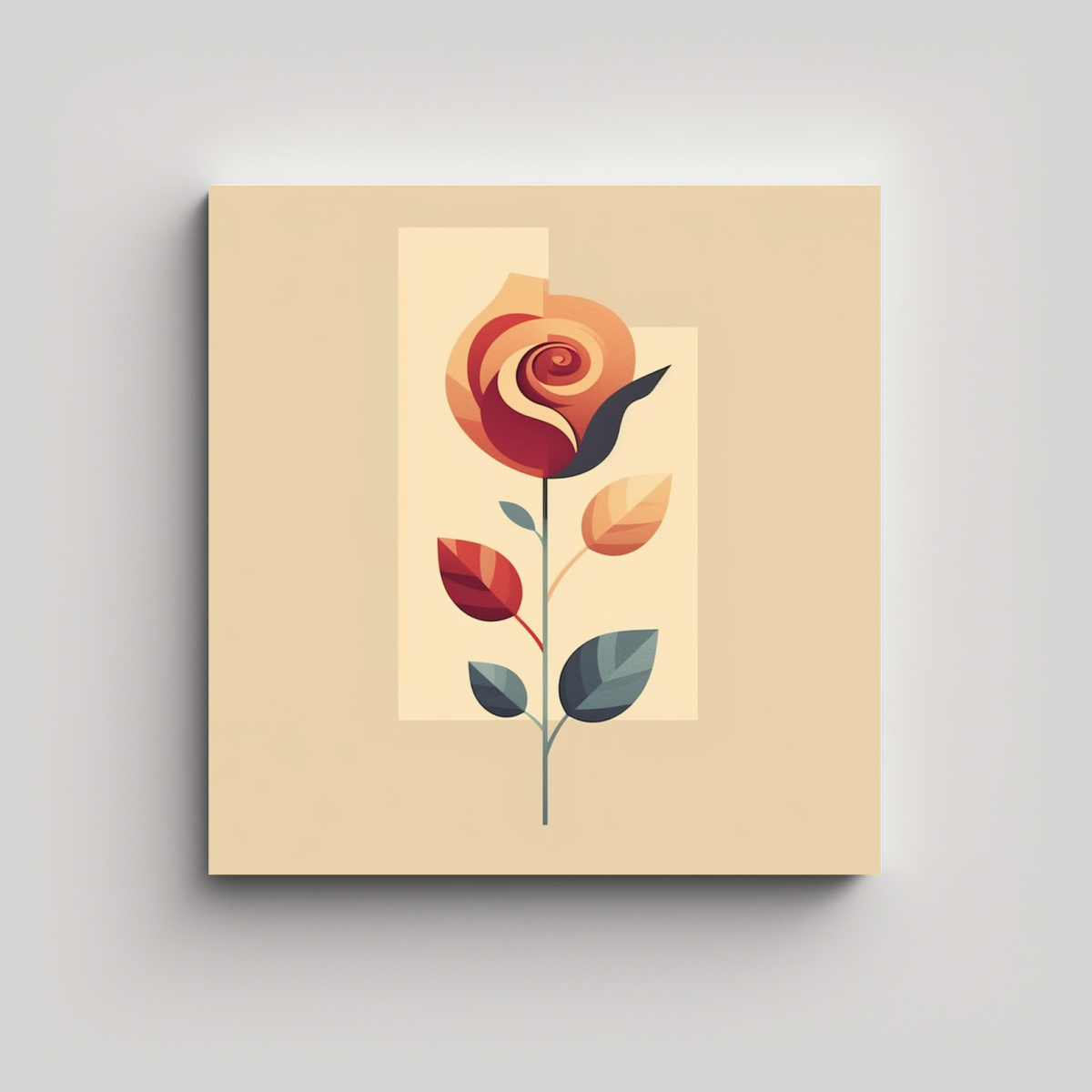 ROMÁNTICO LIENZO DE ROSAS Y HOJAS EN FONDO BEIGE 70X70 CM - 1