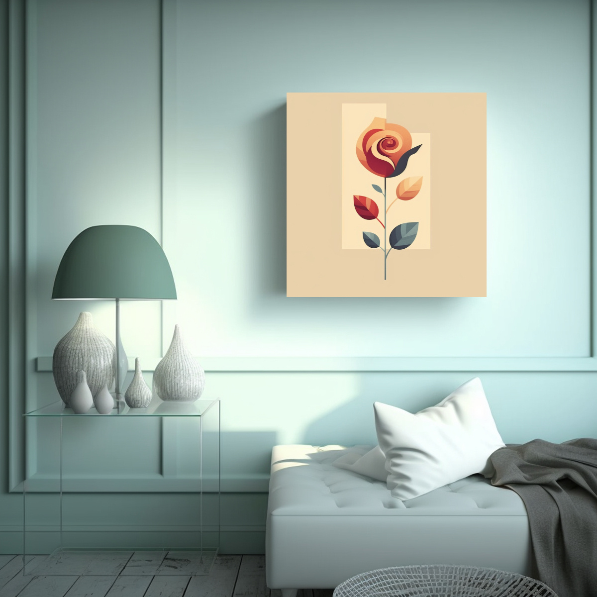 ROMÁNTICO LIENZO DE ROSAS Y HOJAS EN FONDO BEIGE 70X70 CM - 2