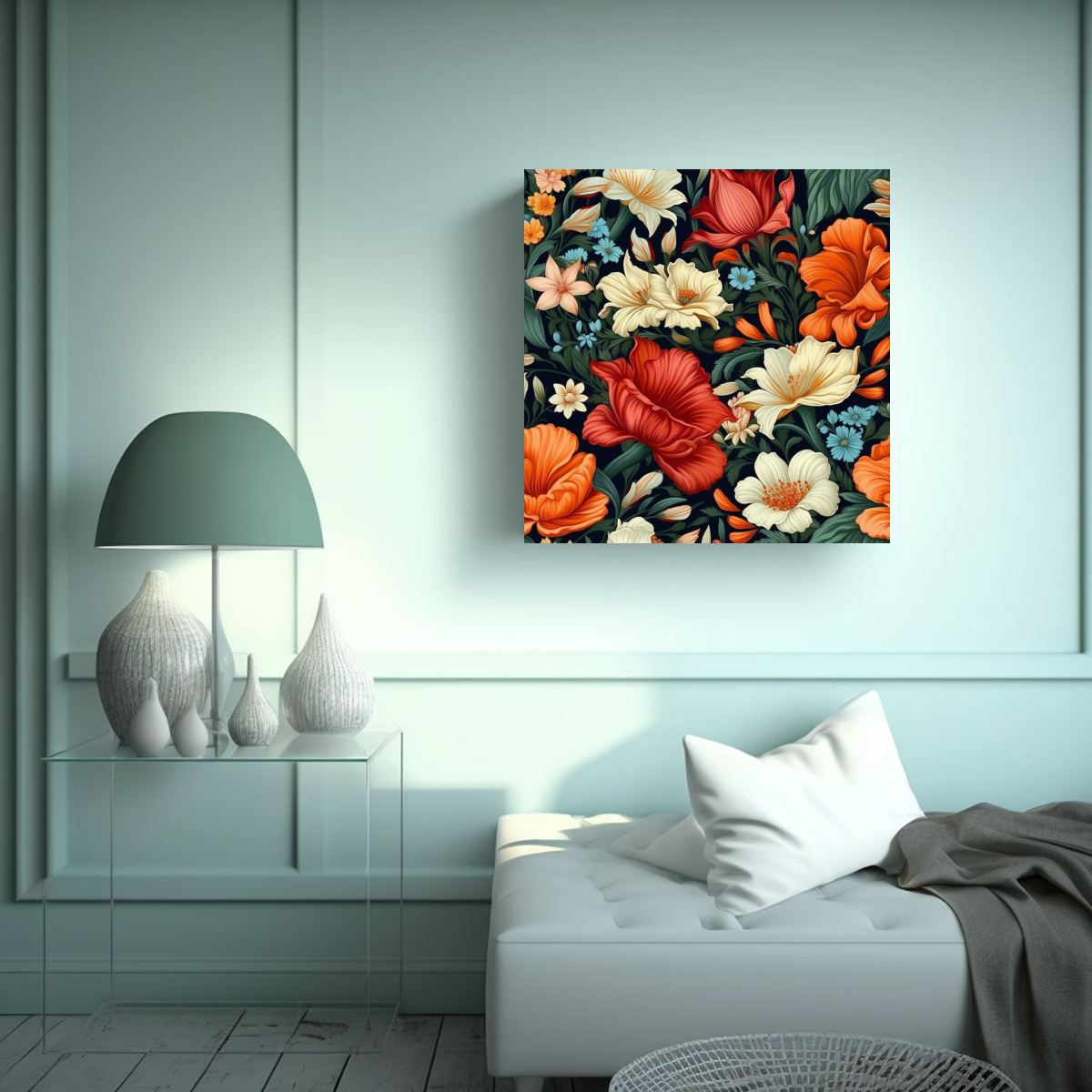 BELLO PATRÓN FLORAL SUBLIMADO EN TELA PARA 90X90 CM - 2