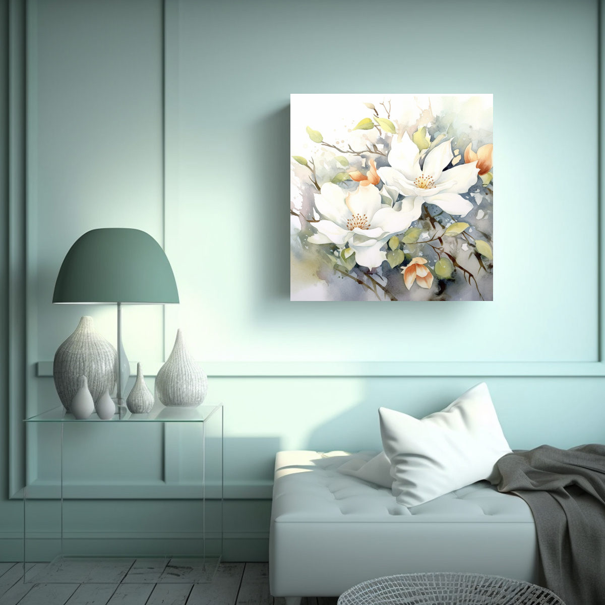 RELIEVE ACUARELA FLORAL LIENZO BLANCO DECORACIÓN 100X100 CM - 2