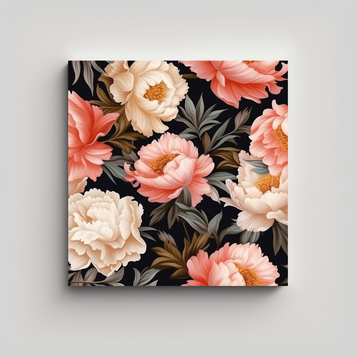 CUADRO PERSPECTIVA 3D COLORES FLORALES PEONIA 40X40 CM - 1