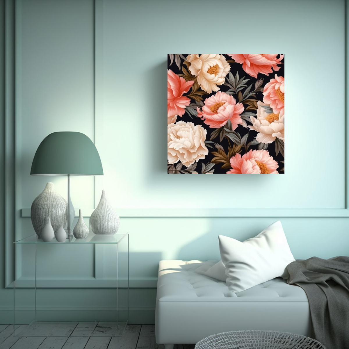 CUADRO PERSPECTIVA 3D COLORES FLORALES PEONIA 40X40 CM - 2