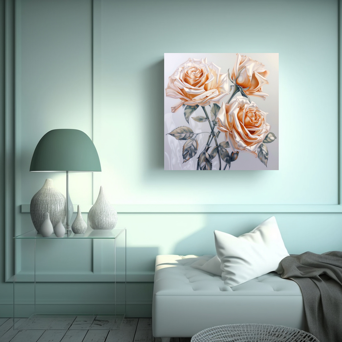 BELLAS ROSAS METÁLICAS ABSTRACTAS SOBRE FONDO 80X80 CM - 2