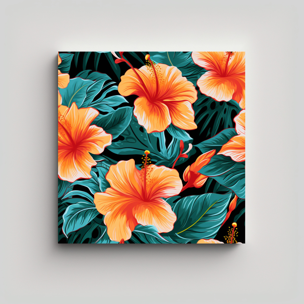 ARTE RETRO SIMPLE FLORES DE HIBISCO PARA 70X70 CM - 1