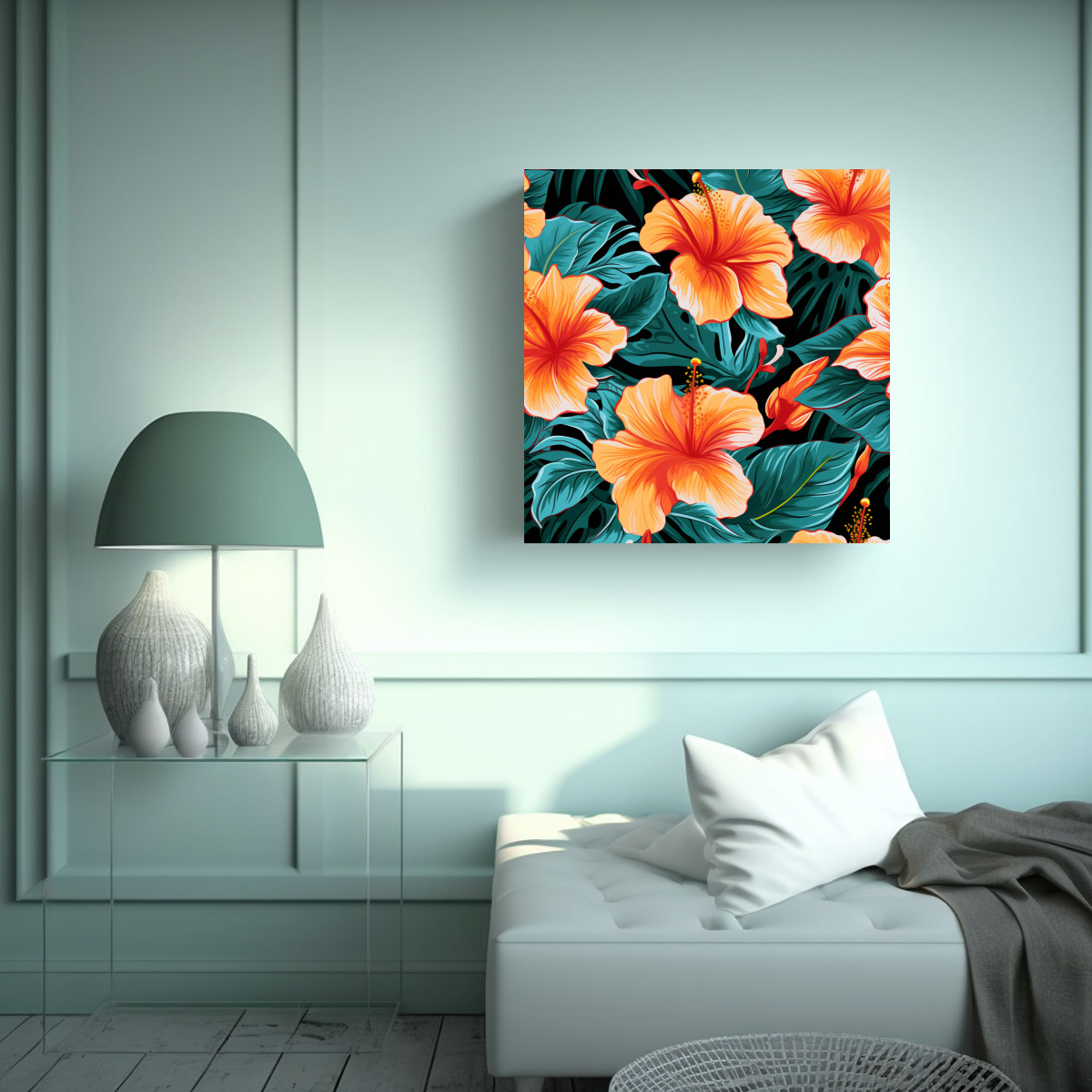 ARTE RETRO SIMPLE FLORES DE HIBISCO PARA 70X70 CM - 2