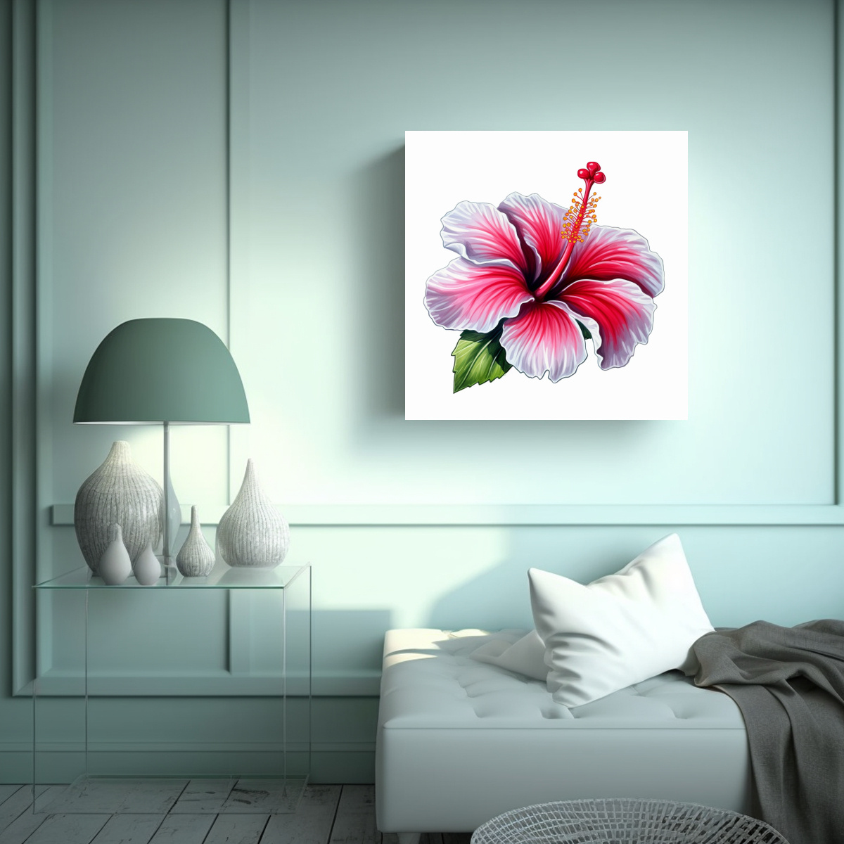 PINTURA CARICATURA DE FLORES HIBISCUS LIENZO 40X40 CM - 2