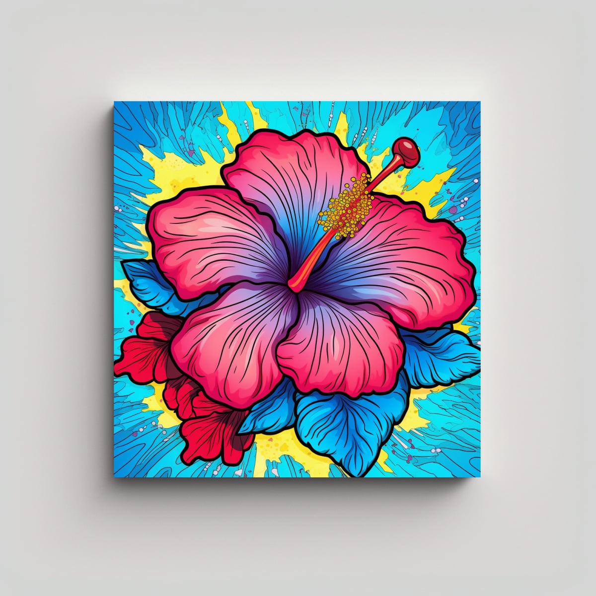 ARTE HIBISCO MÁGICO TINTA ROJA AZUL AMARILLA 50X50 CM - 1