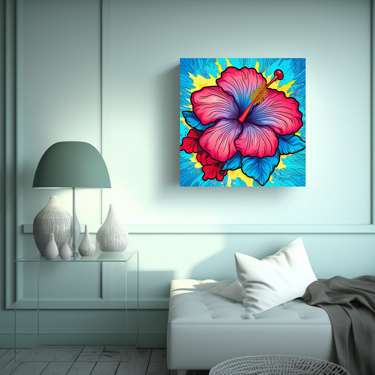 ARTE HIBISCO MÁGICO TINTA ROJA AZUL AMARILLA 50X50 CM - 2