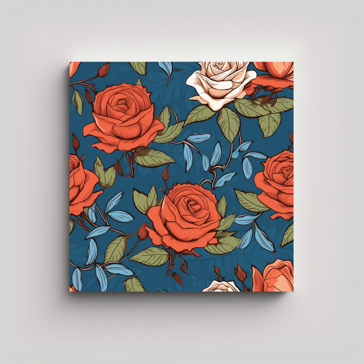 TELA DE ROSAS MOVIMIENTO ALEGRE EN BASTIDOR PARA 70X70 CM - 1