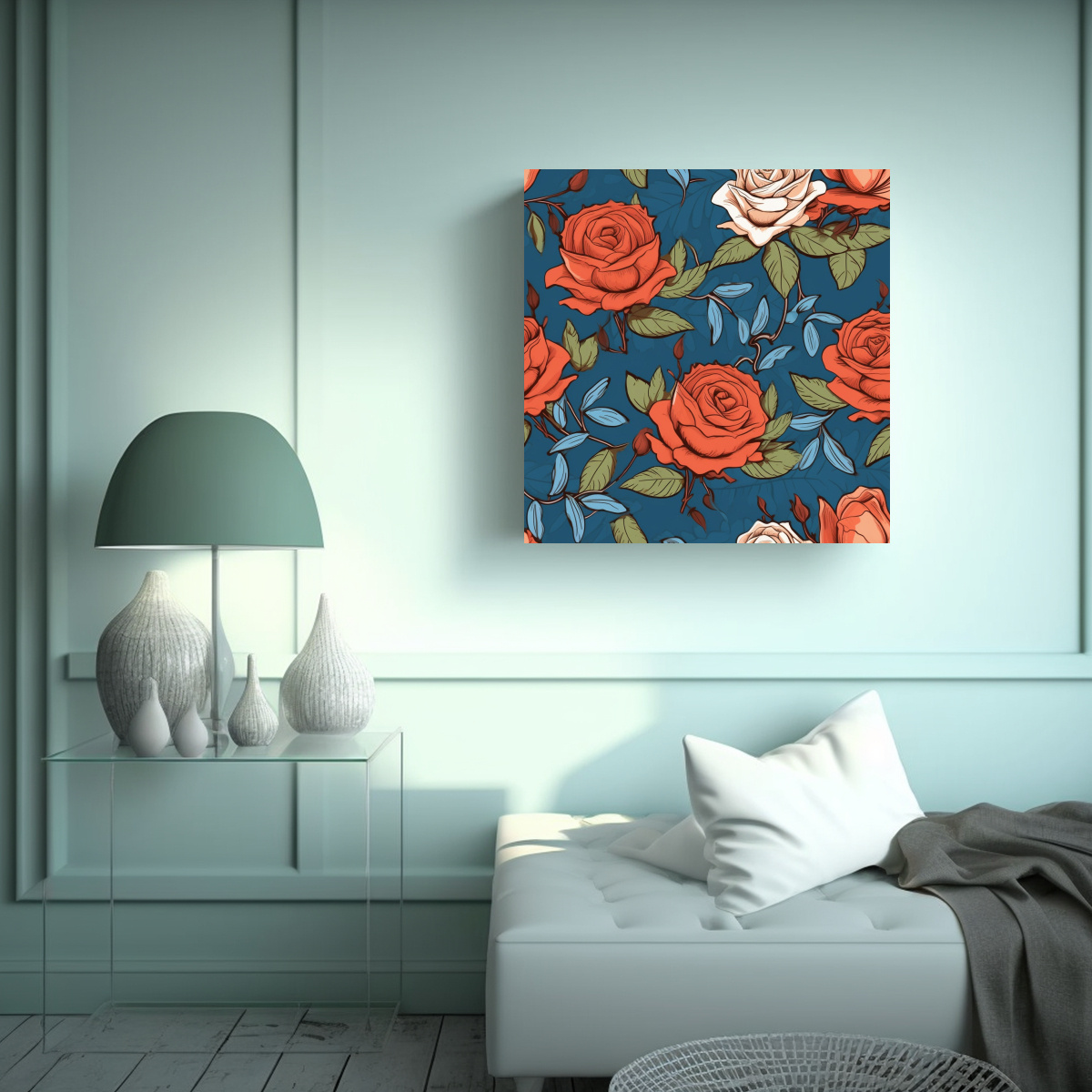 TELA DE ROSAS MOVIMIENTO ALEGRE EN BASTIDOR PARA 70X70 CM - 2