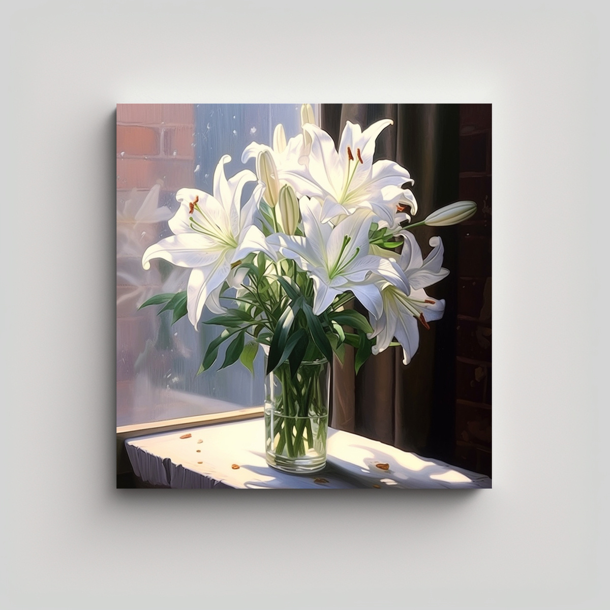 CUADRO DECORATIVO LIRIOS BLANCOS EN JARRÓN CON 100X100 CM - 1