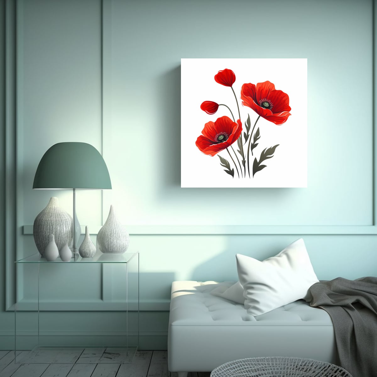 ILUSTRACIÓN SIMPLE DE FLOR DE AMAPOLA ARTE DE 100X100 CM - 2