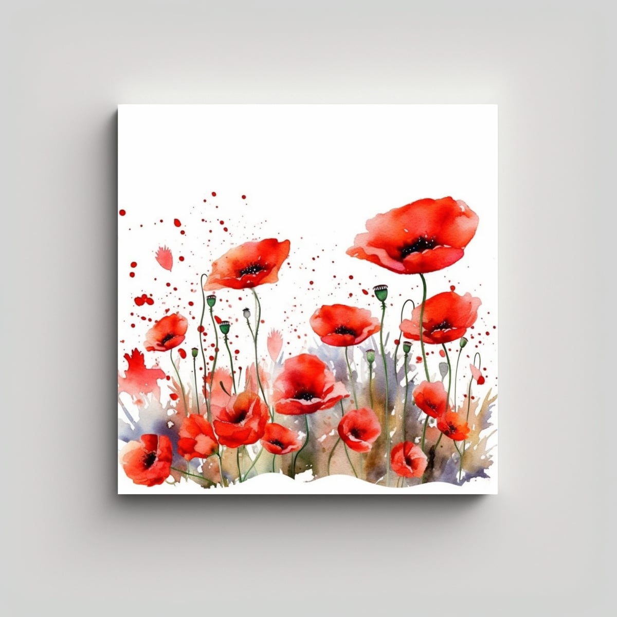 BELLO LIENZO DE CAMPO DE AMAPOLAS ACUARELA 70X70 CM - 1