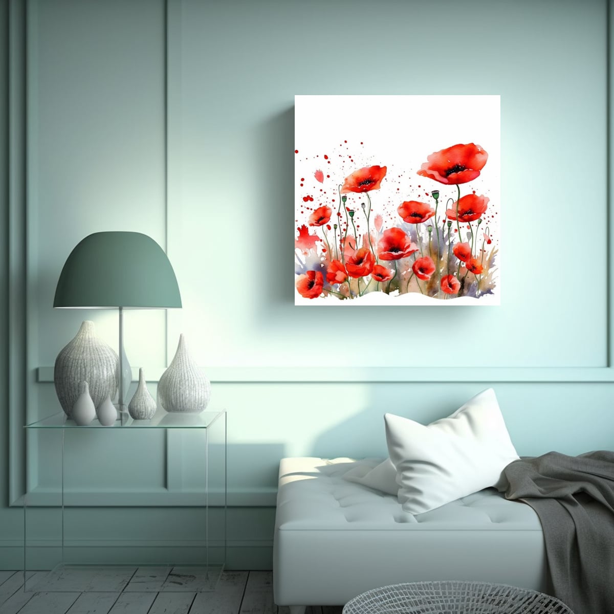 BELLO LIENZO DE CAMPO DE AMAPOLAS ACUARELA 70X70 CM - 2