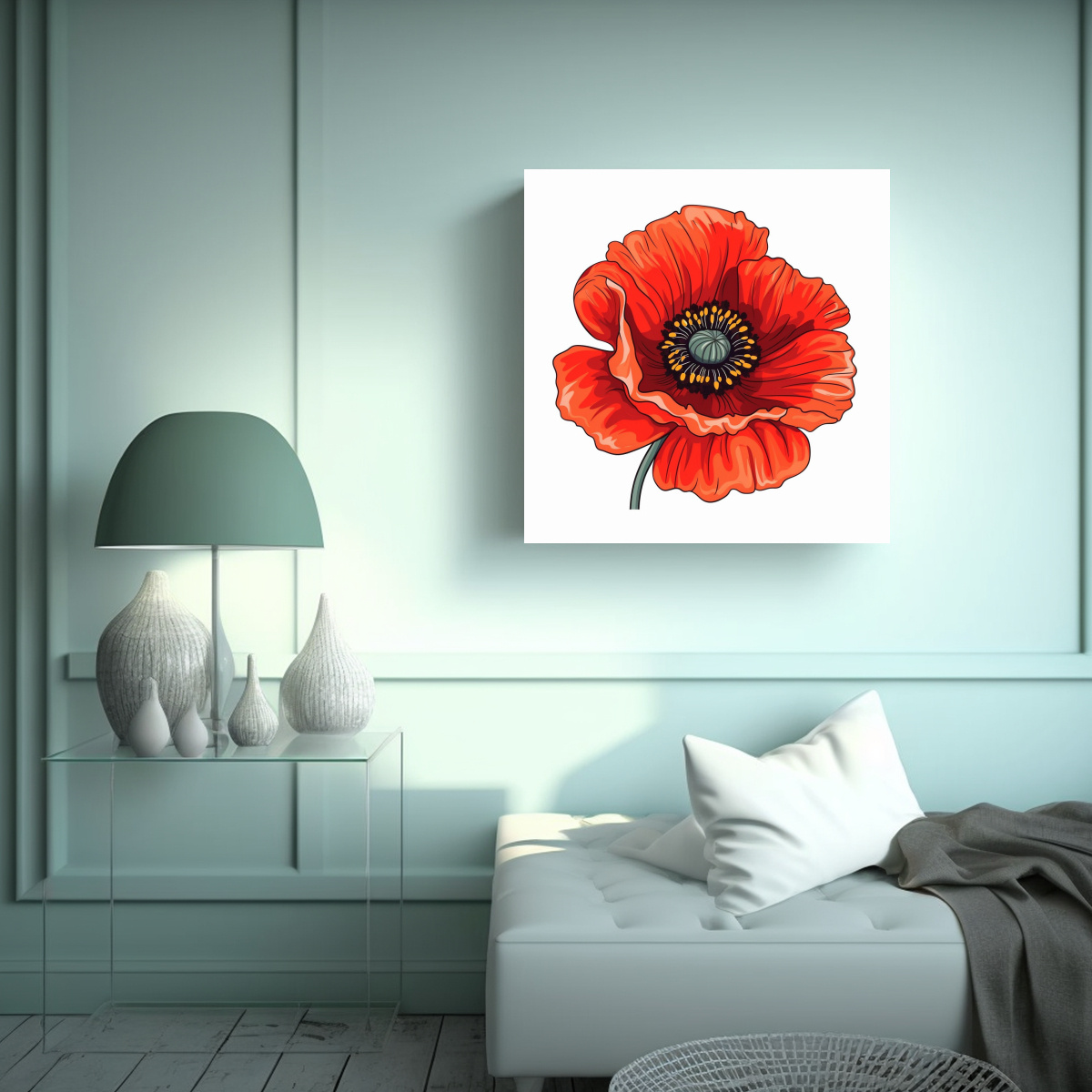 ARTE VECTORIAL POPPY FLOWER ILUSTRACIÓN SIMPLE 90X90 CM - 2