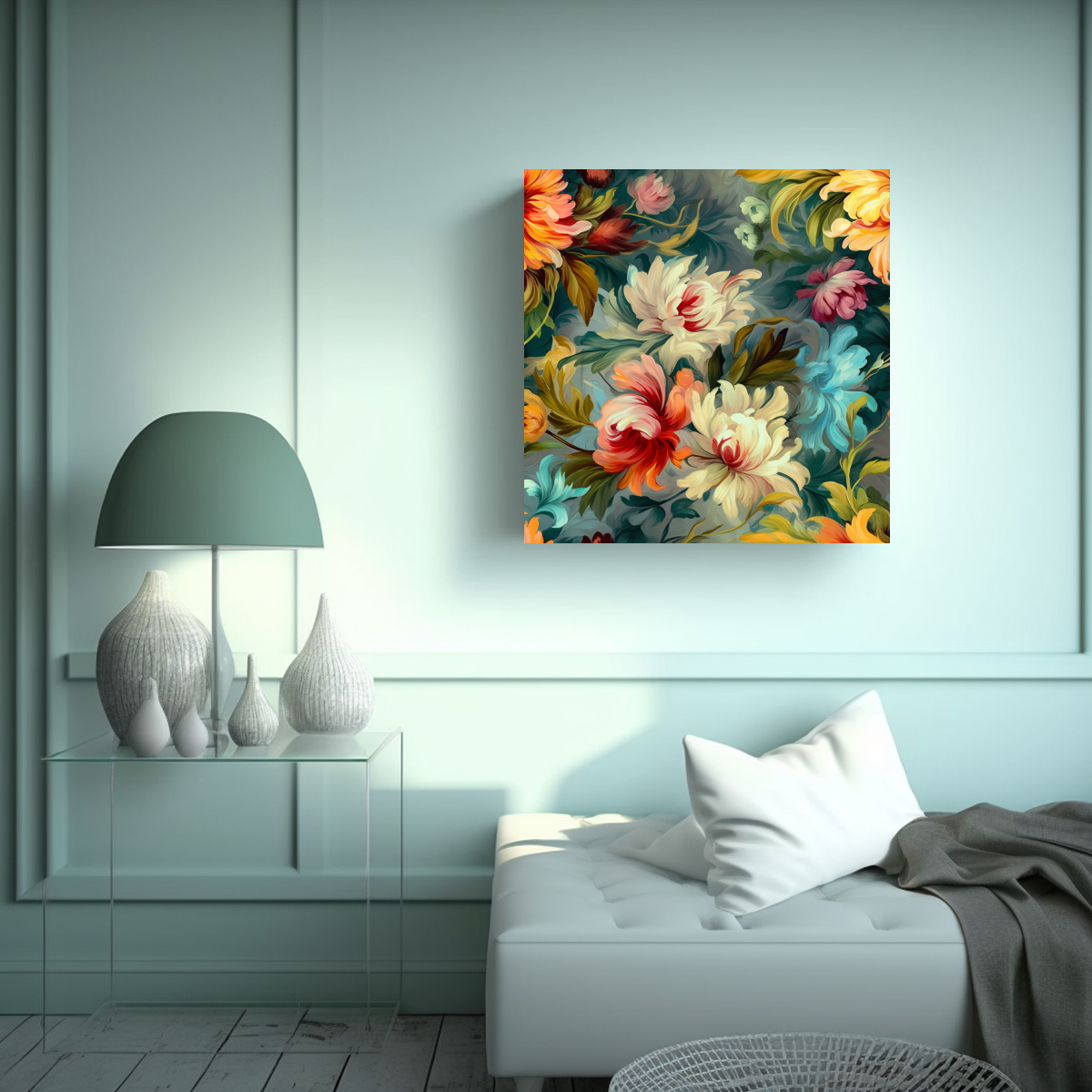 EXCLUSIVA PINTURA EN ÓLEO FLORAL TELA BASTIDOR 60X60 CM - 2