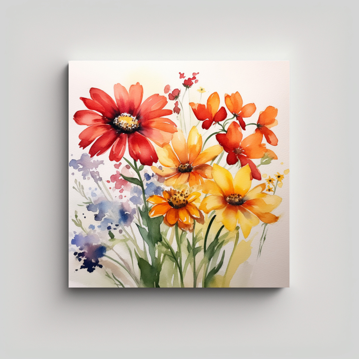FLORES ACUARELA DE VERANO ARTE DECORATIVO PINTURA 50X50 CM - 1