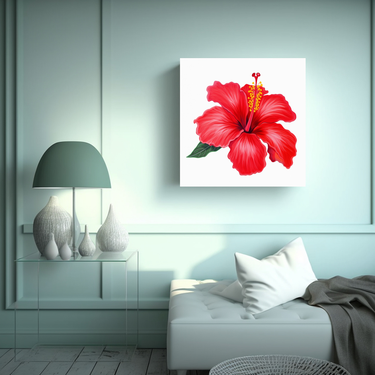 CUADRO LLAMATIVO DE HIBISCO ROJO CON FONDO 50X50 CM - 2