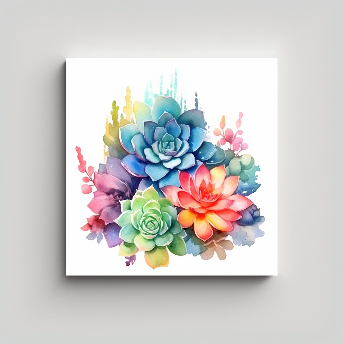 ARTE VINTAGE DE CACTUS SUCULENTO ACUARELA EN 50X50 CM - 1