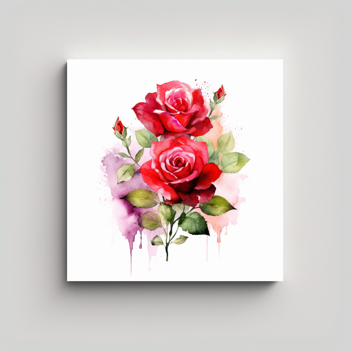 CUADRO LIENZO ÚNICO DE ROSAS ROJAS ACUARELA ARTE 30X30 CM - 1