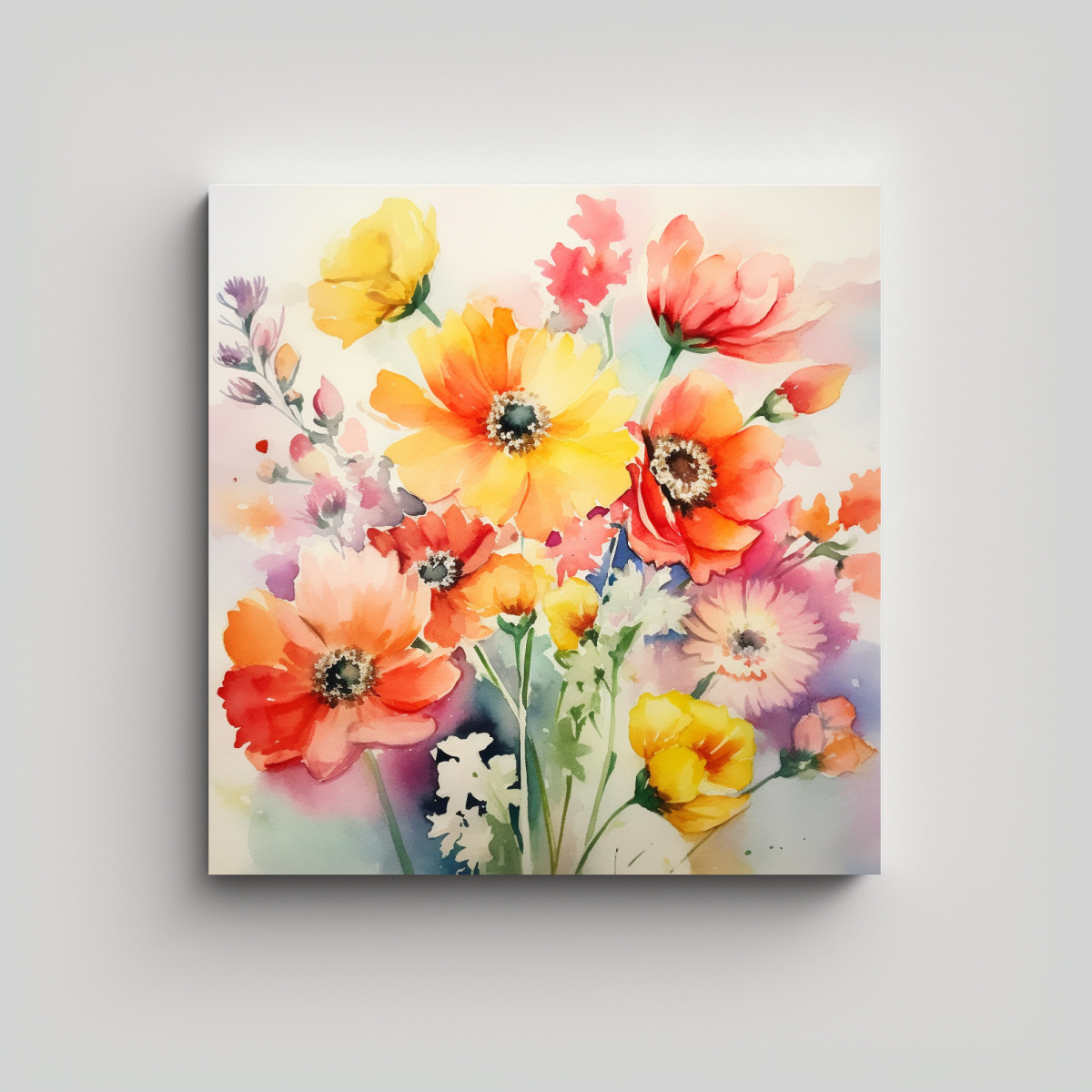 VERANO ACUARELA FLORES PERSPECTIVA CALIDOS CANVA 20X20 CM - 1