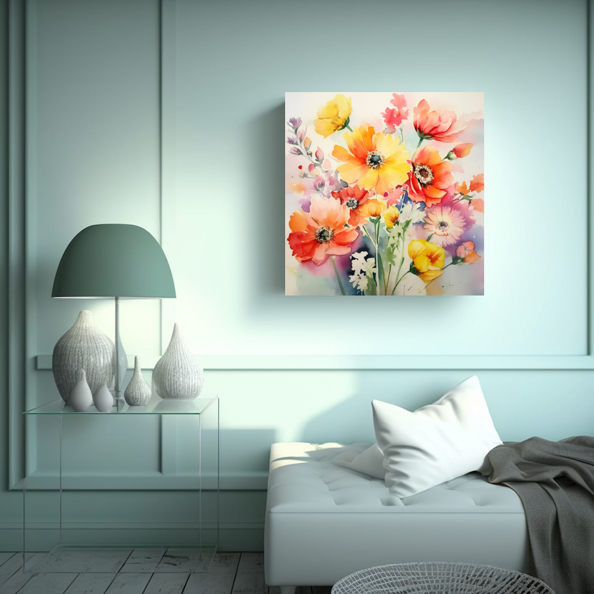 VERANO ACUARELA FLORES PERSPECTIVA CALIDOS CANVA 20X20 CM - 2