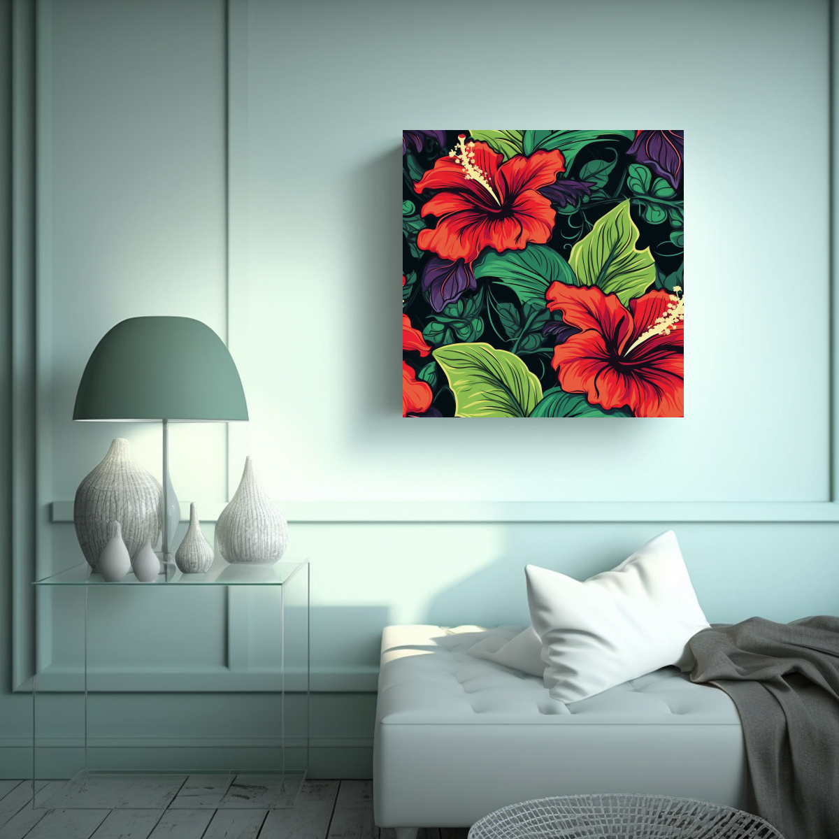 ARTE GÓTICO VECTORIAL COLORIDO CON HOJAS VERDES 40X40 CM - 2