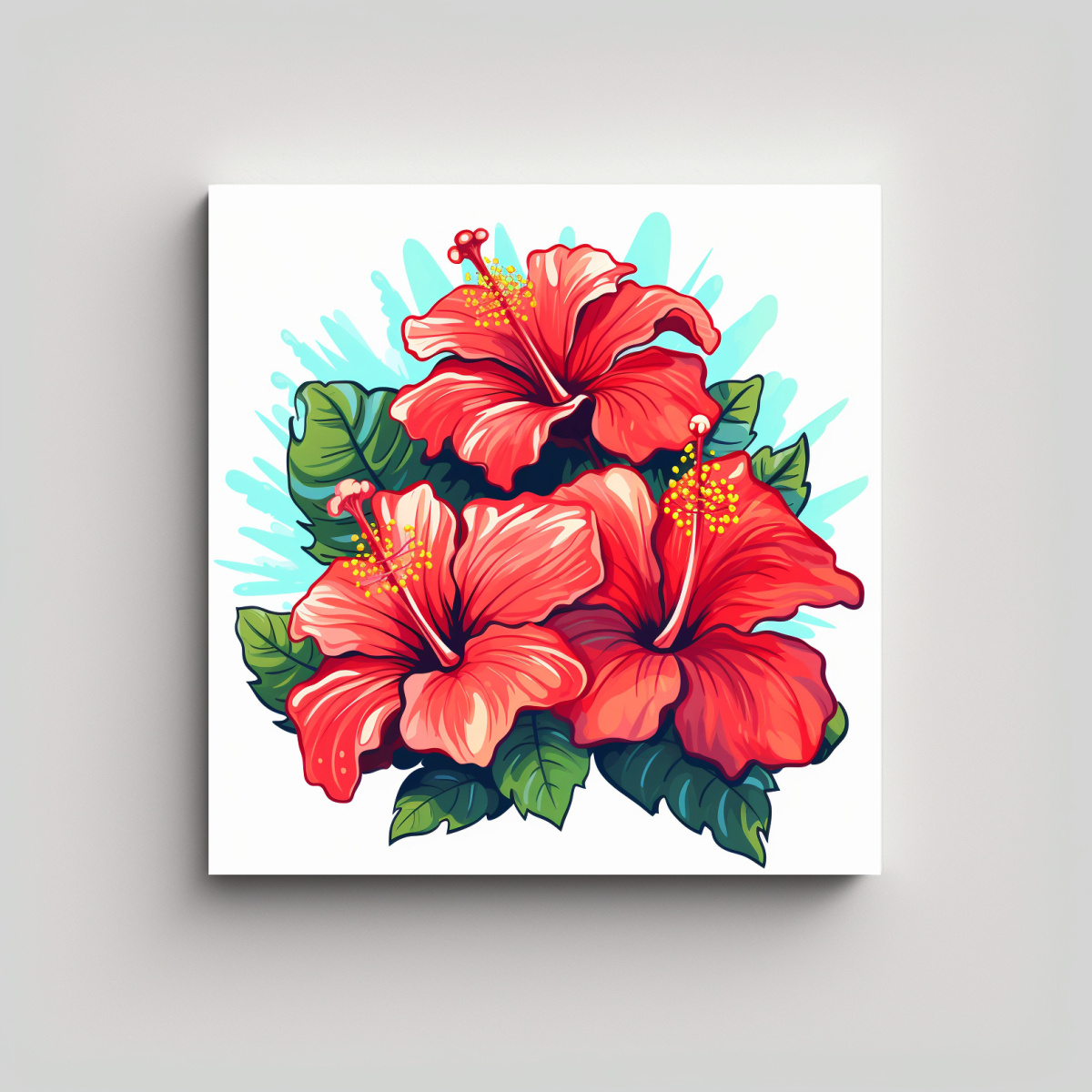 ILUSTRACIÓN VECTORIAL FLORES DE HIBISCUS 90X90 CM - 1