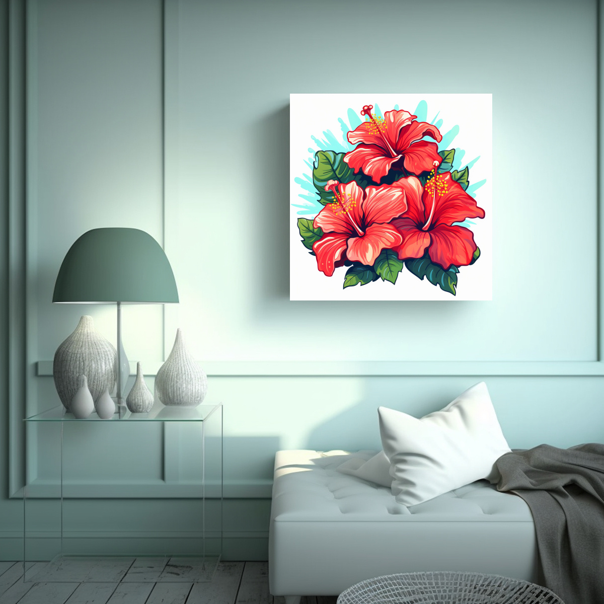 ILUSTRACIÓN VECTORIAL FLORES DE HIBISCUS 90X90 CM - 2