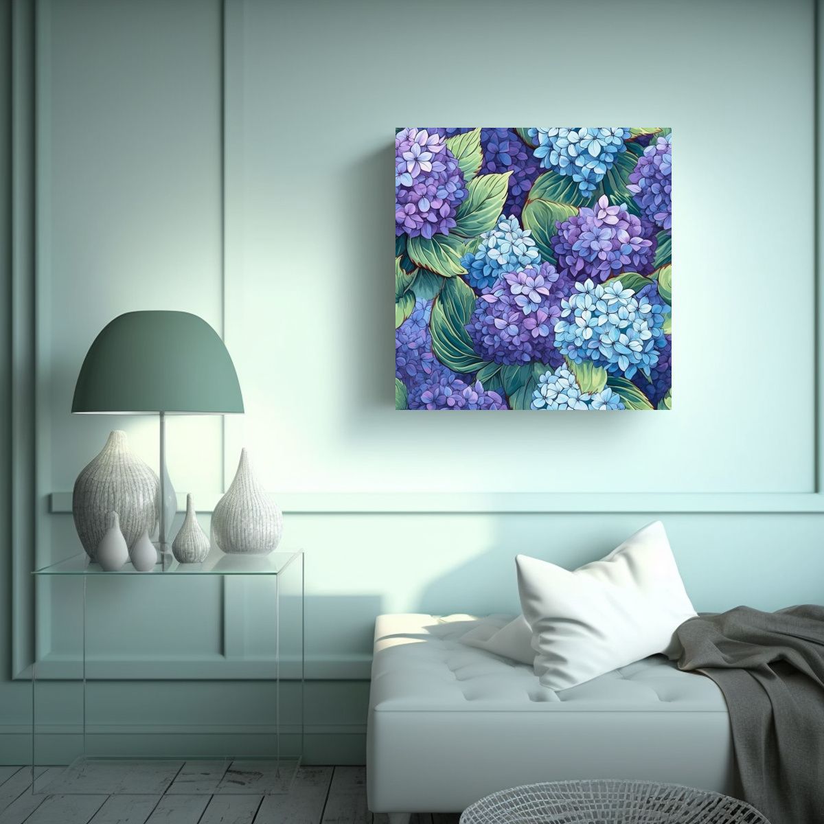 CUADRO DECORATIVO MINIMALISTA DE HORTENSIA ESTILO 80X80 CM - 2