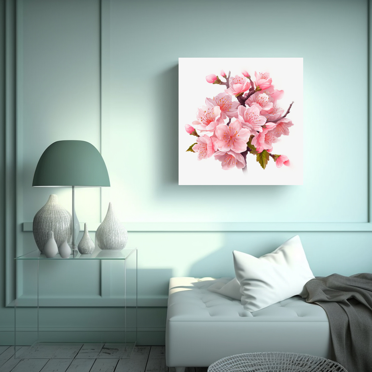 PINTURA DECORATIVA SAKURA JAPONESA FLORES CEREZO 90X90 CM - 2