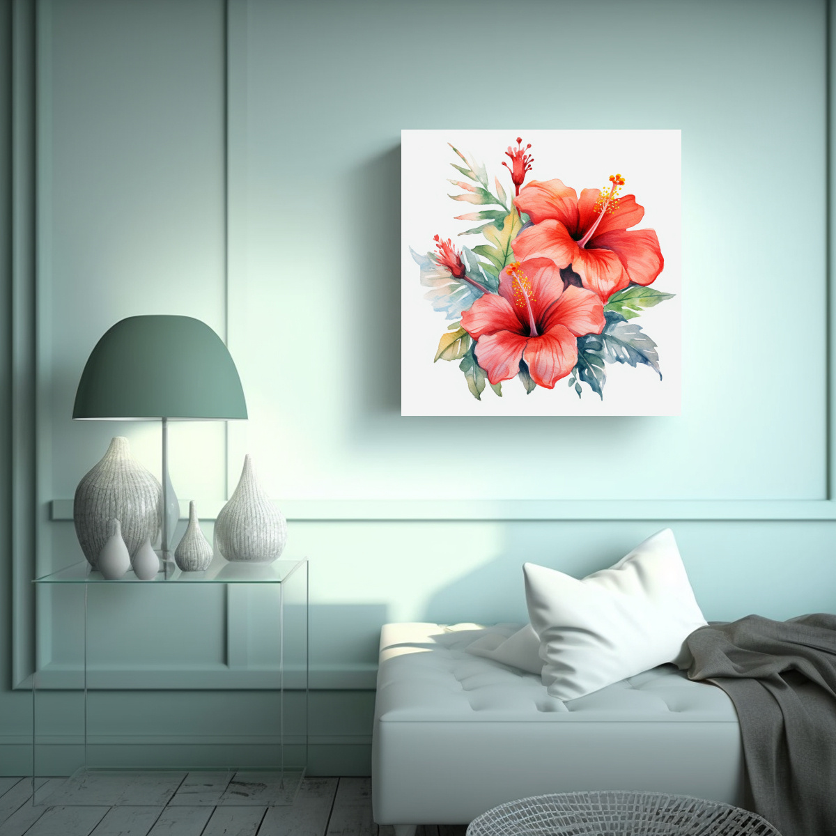 CUADRO SIMÉTRICO TELA SUBLIMADA FLORES DE 90X90 CM - 2
