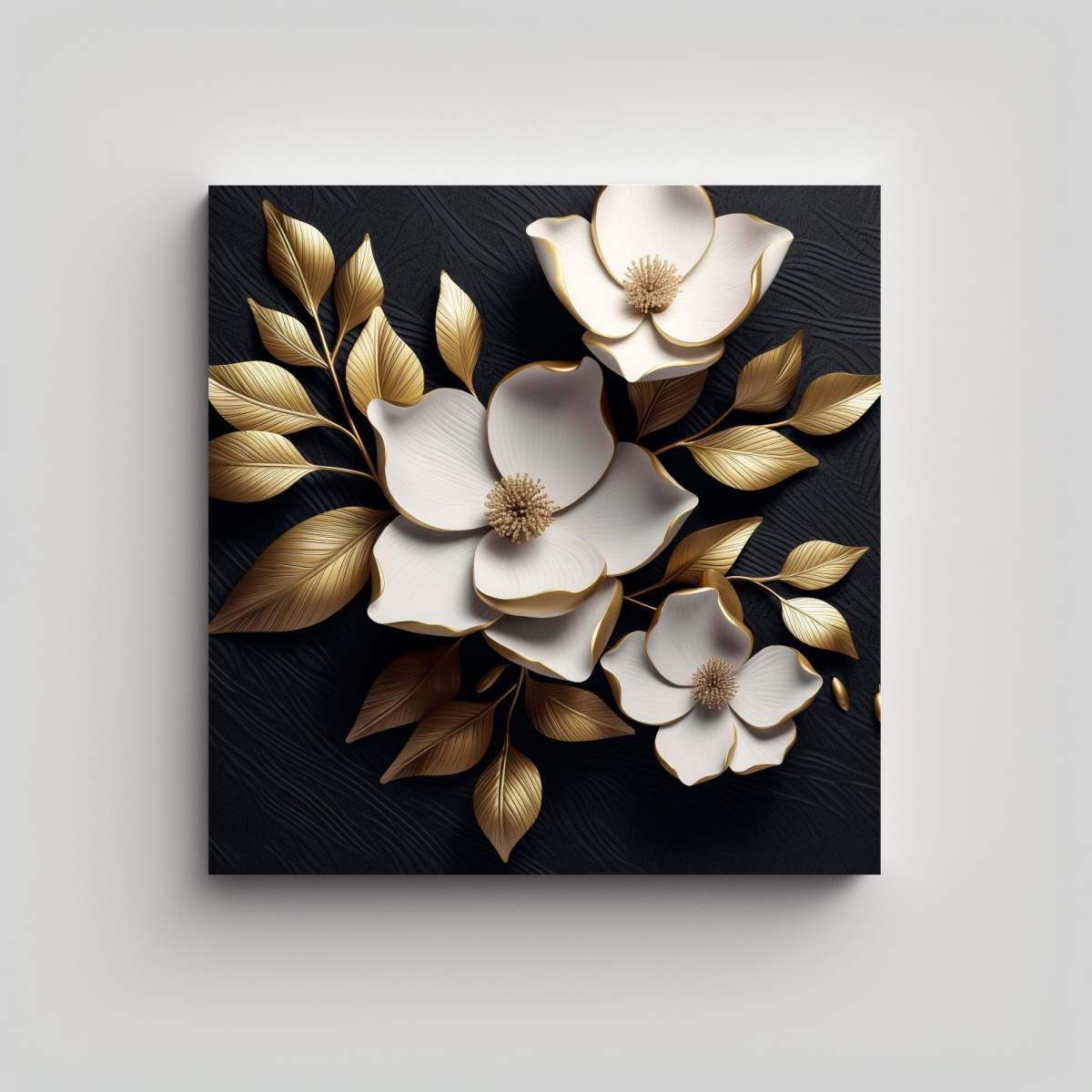 ARTE MODERNO DE PARED 3D MAGNOLIA DORADA CON 70X70 CM - 1