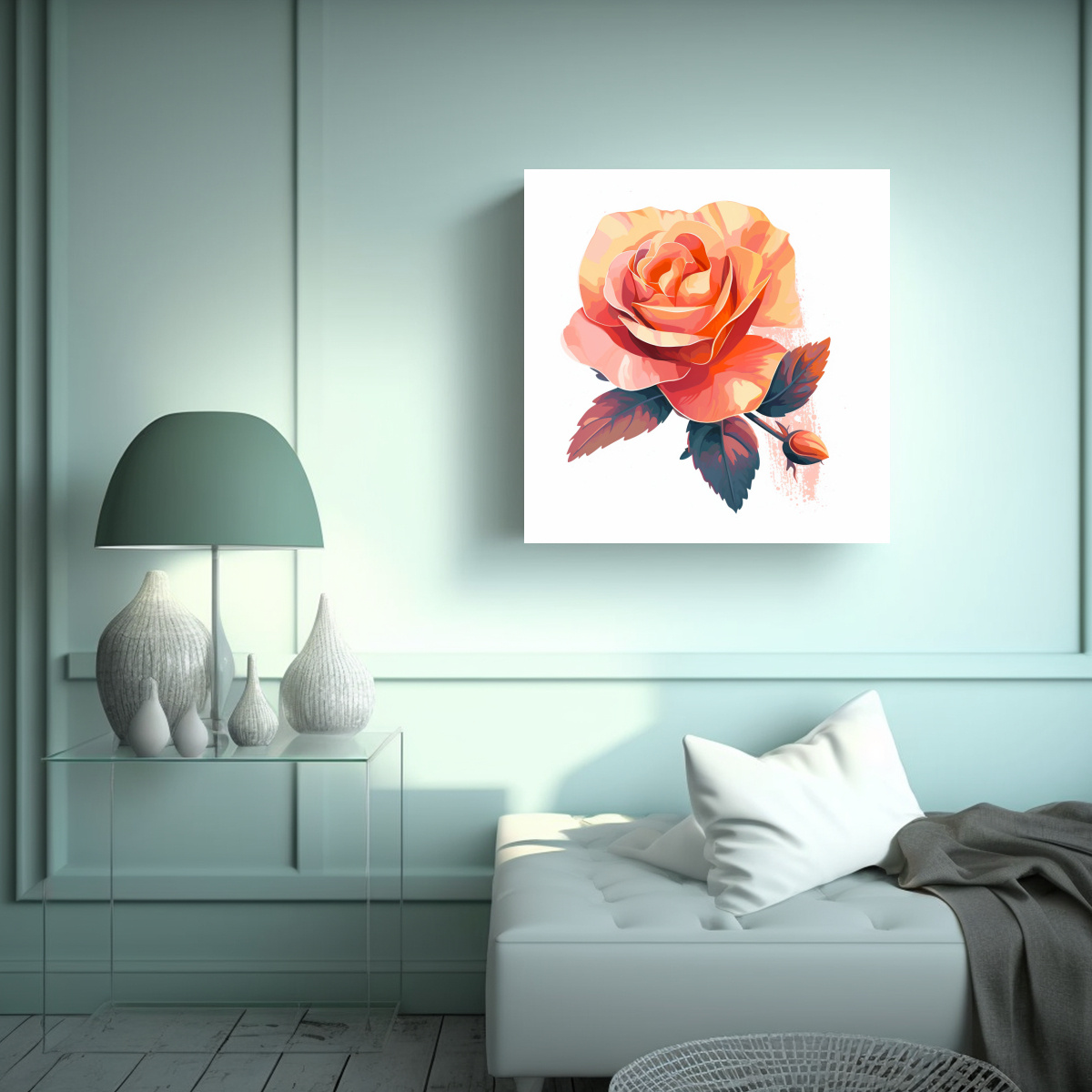 ARTE DECORATIVO UNICA ROSA ROSA Y NARANJA 20X20 CM - 2