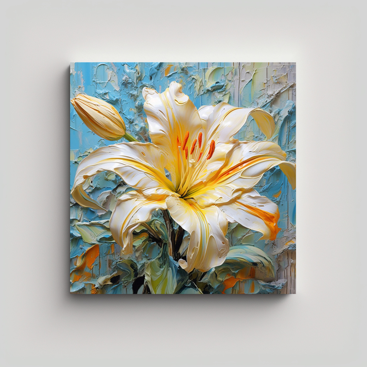 PINTURA LIRIO MODERNO VIBRANTE, LIENZO AMARILLO, 20X20 CM - 1