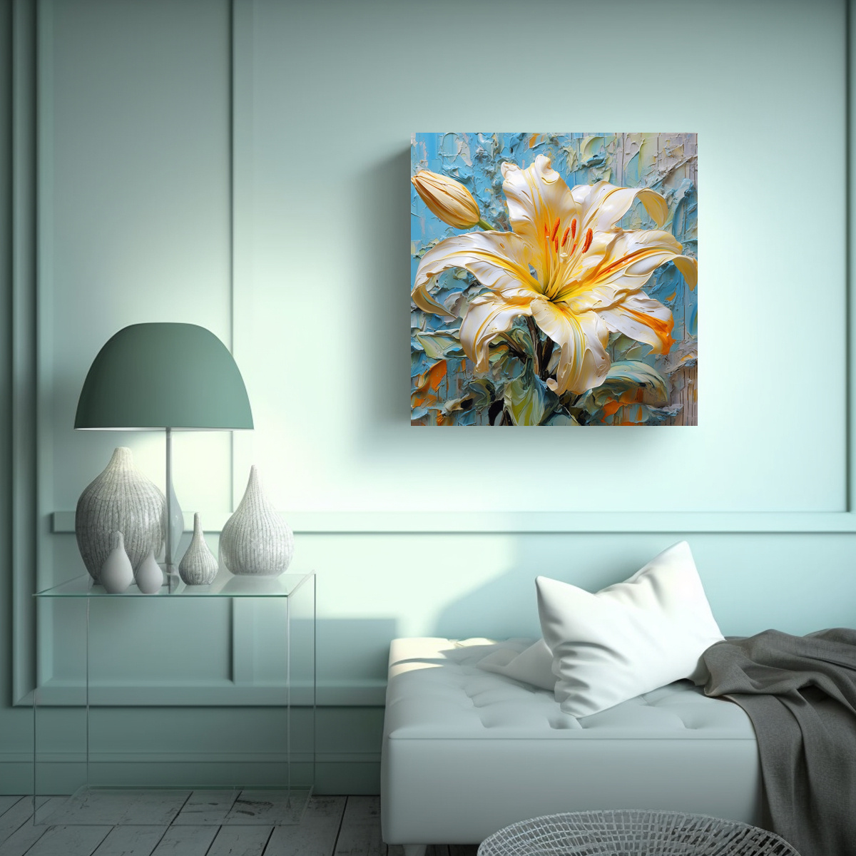 PINTURA LIRIO MODERNO VIBRANTE, LIENZO AMARILLO, 20X20 CM - 2