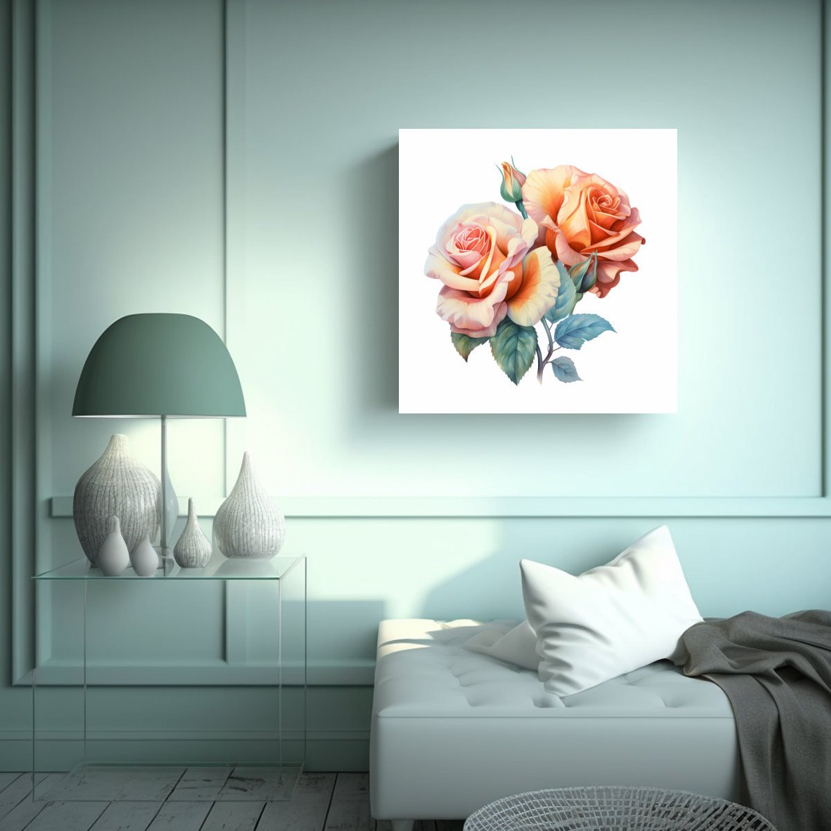 ROSA ÉPOCA LIENZO PINTADA, ESTILO ANNE SUDWORTH, 30X30 CM - 2