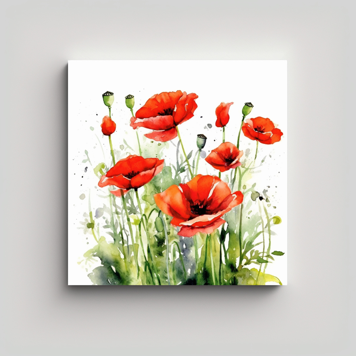 CUADRO ABSTRACTO CAMPO DE AMAPOLAS ACUARELA 100X100 CM - 1
